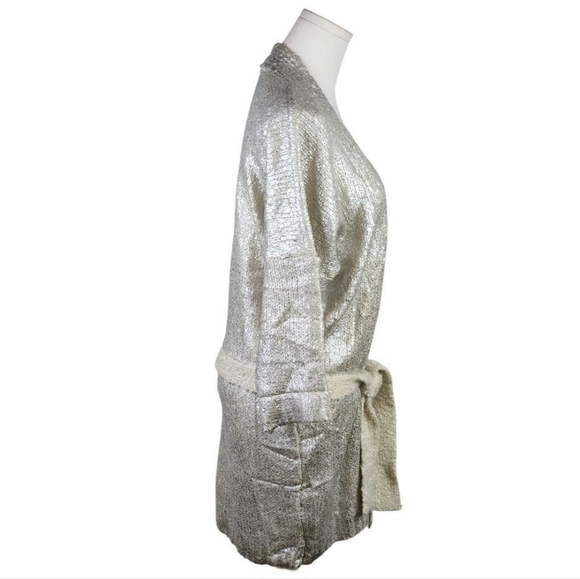 Grifflin Paris Metallic Silver Knit Cardigan S/M Belted Boucle Open Front - Picture 6 of 8